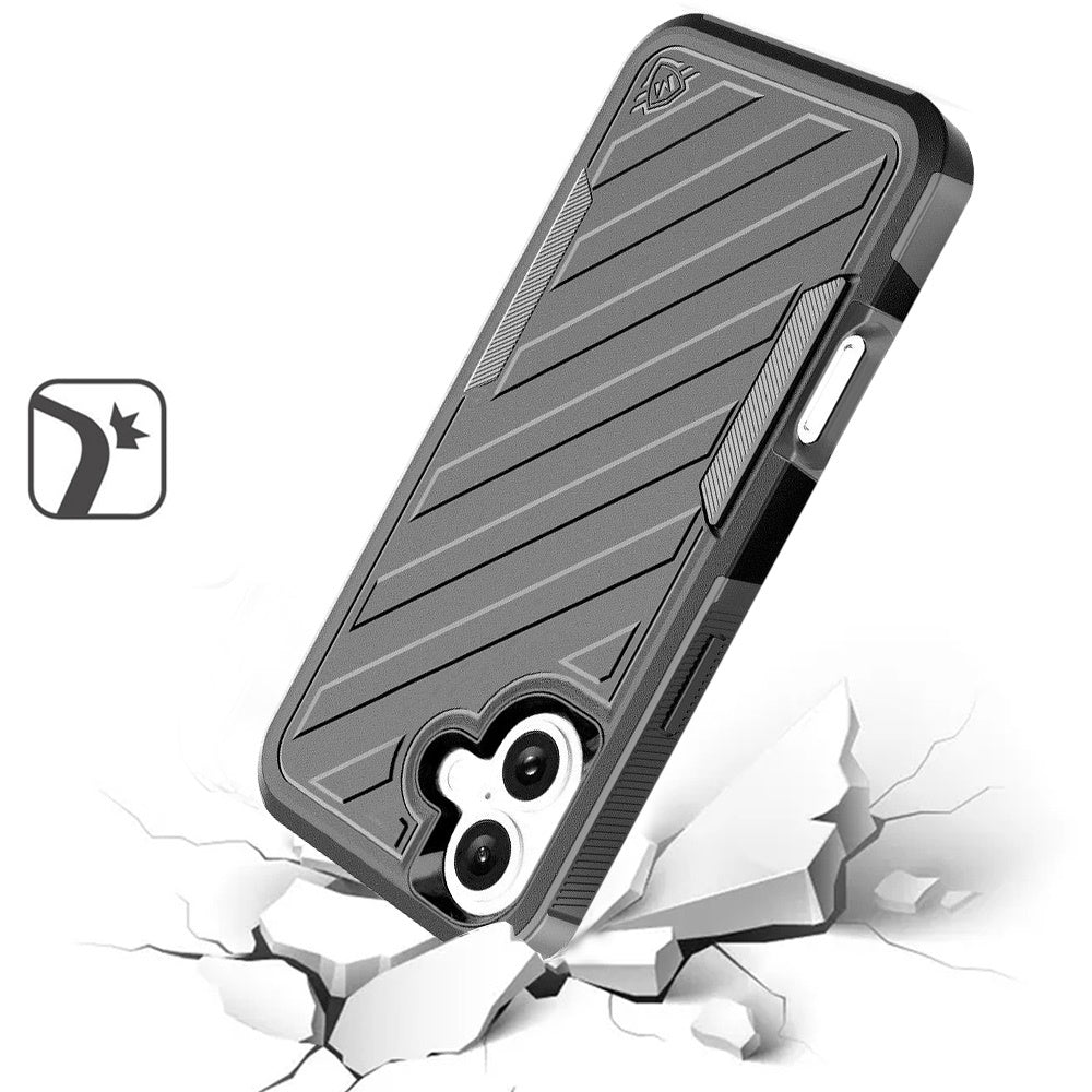 For Apple iPhone 16 (6.1") Combo Hybrid lined with Belt Clip Holster Armor Shockproof Rugged Textured 2in1 Non Slip Tough Case Cover Black / Gray