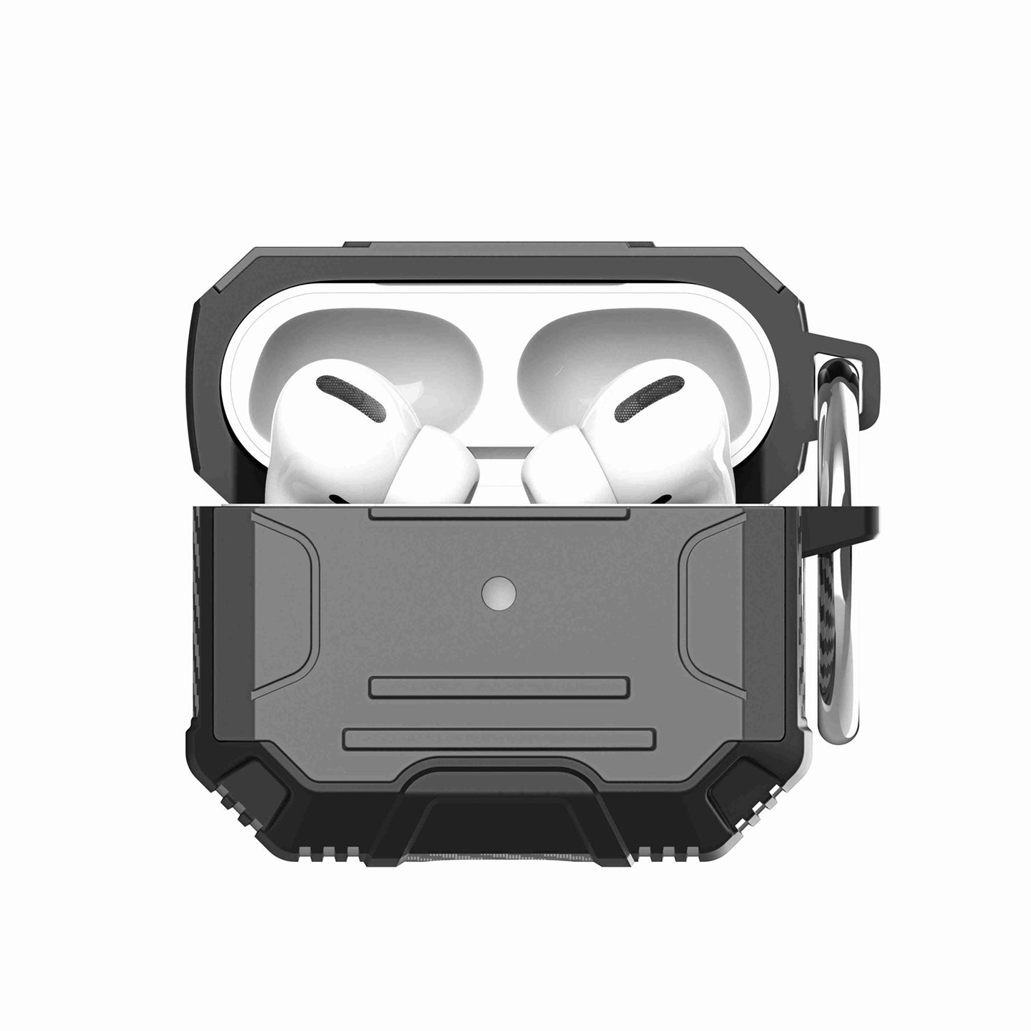 For Airpods Pro 3 (2025) Full-Body Rugged ShockProof Hybrid With Metal Hook Carabiner Heavy Duty Armor Carbon Fiber Case Cover