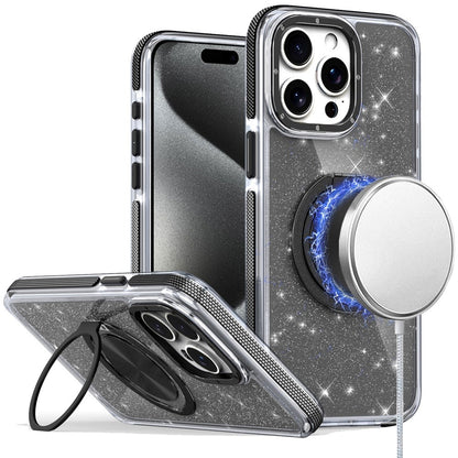 For Samsung Galaxy A17 5G Slim Bling Glitter Sparkly Shimmer Hybrid with Magnetic Ring and 360° Rotational Stand [Compatible with Magsafe] Case Cover