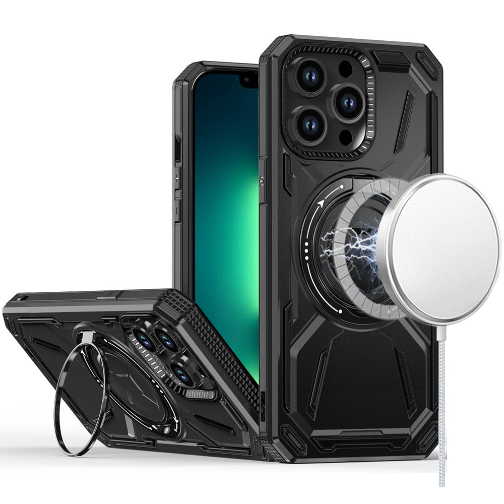 For Apple iPhone 16 Pro (6.3") Hybrid Magnetic Ring and 360° Rotational Kickstand with MagSafe Compatible, Military Grade Drop Protection Case Cover
