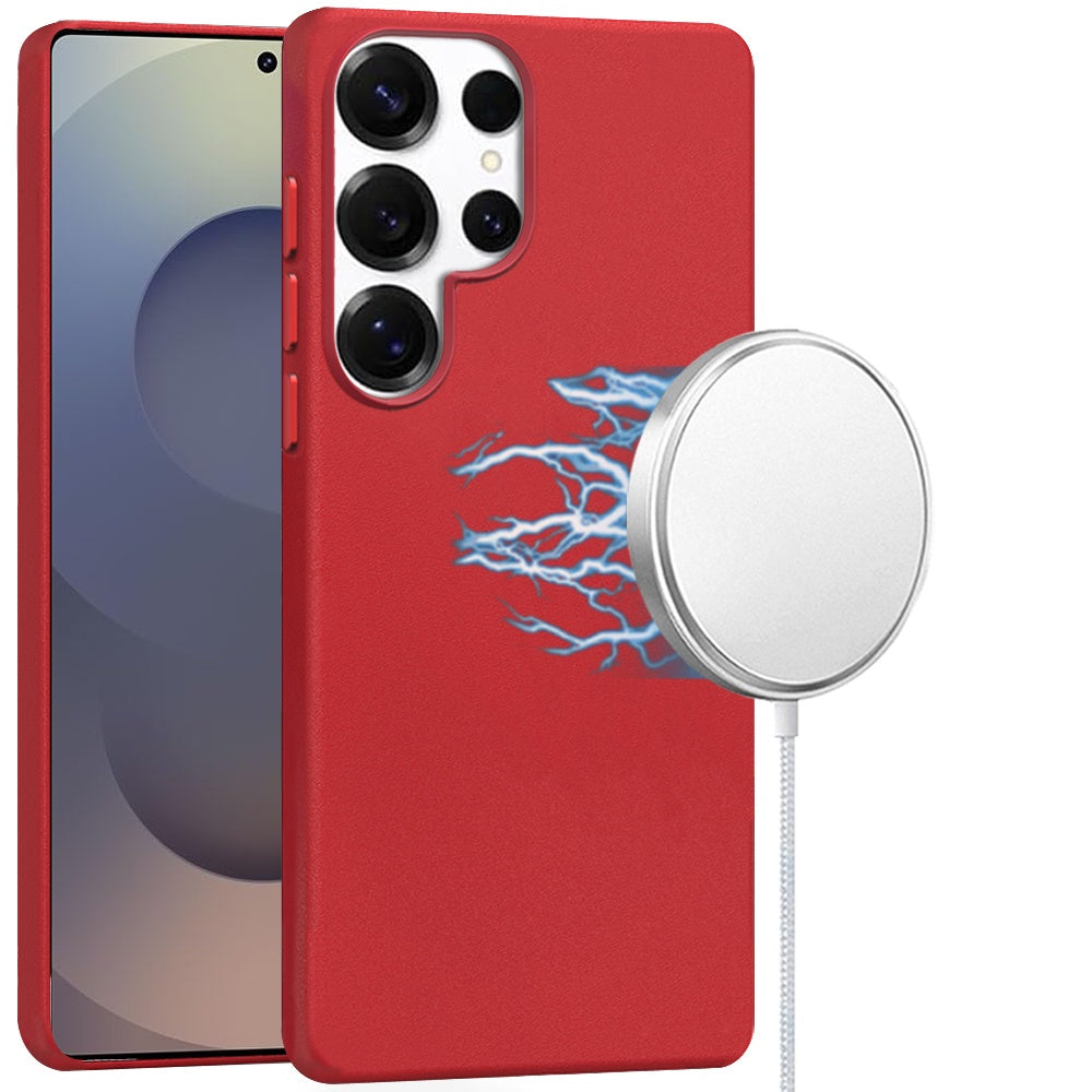 For Samsung Galaxy S25 Ultra MagSafe Compatible Original Invisible Circle PU Leather Hybrid with Colored Metal Buttons Case Cover