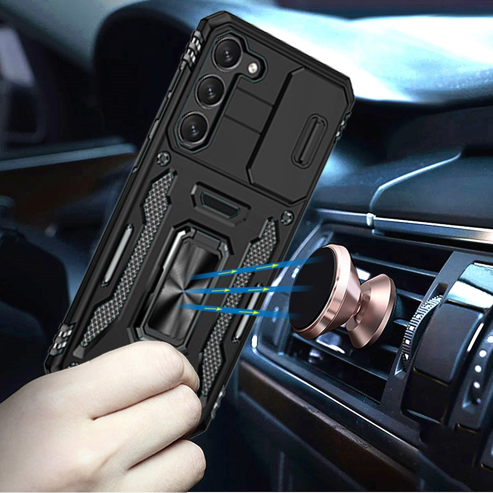 For Samsung Galaxy S21+ Plus Hybrid Case with Rotation Ring Stand Shockproof & Camera Window TPU Armor Dropproof Case Cover Black