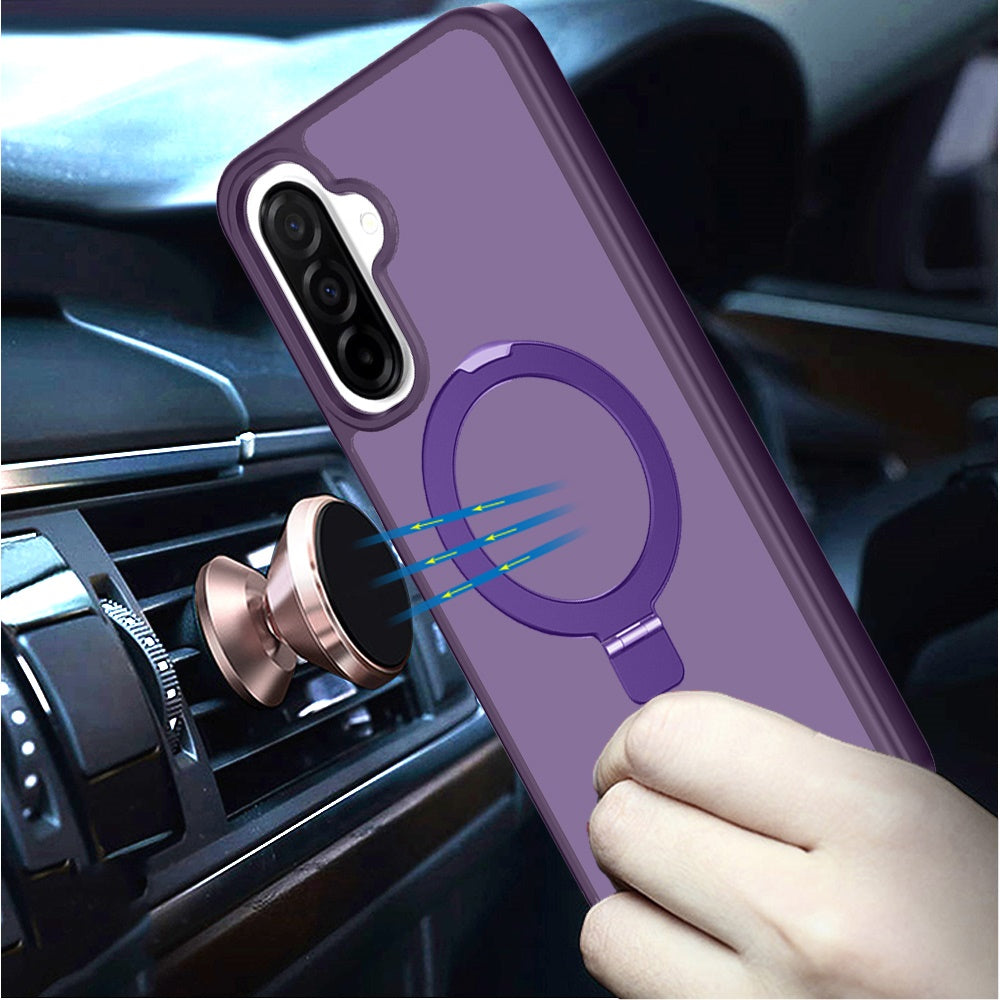 For Samsung Galaxy S25 Fan Edition /Galaxy S25 FE Magnetic Circle Back with Ring Stand Full Rotation Matte Hybrid Shockproof Case Cover