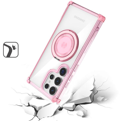 For Samsung Galaxy S25 Ultra Shield Magnetic Case [Compatible with MagSafe], 360° Rotatable Invisible Ring Stand, Transparent Back Case Cover