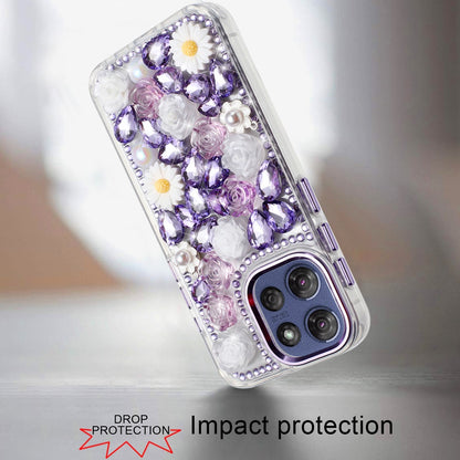 For Motorola Moto G Stylus 5G 2025 Fashion Daisy Floral Series, Full 3D Bling Crystal Diamonds Sparkling Rhinestone Glitter Hybrid Design Case Cover