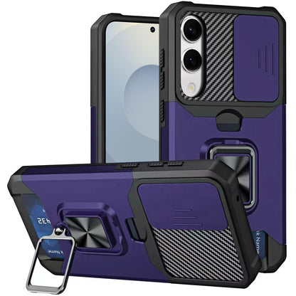 For Samsung Galaxy S25 EDGE Wallet Case with Ring Stand & Slide Camera Cover Back Credit Card Slot Holder, Military Grade Case Cover
