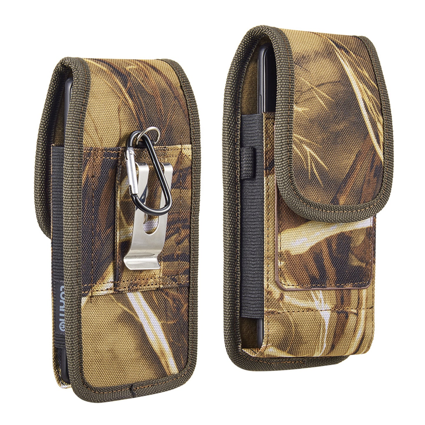 For Apple iPhone 16 Pro (6.3") Universal Pouch Case Vertical Phone Holster Camo Print with Card Slots, Pen Holder, Belt Clip Loop & Hook Cover [Camouflage]