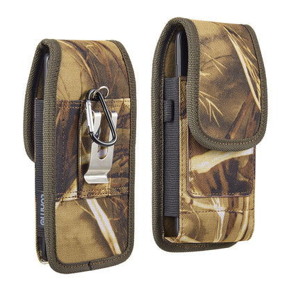 For Apple iPhone 16 Pro (6.3") Universal Pouch Case Vertical Phone Holster Camo Print with Card Slots, Pen Holder, Belt Clip Loop & Hook Cover [Camouflage]