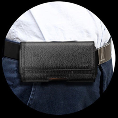 For Apple iPhone 16 Pro (6.3") Universal Leather Horizontal Holster Pouch with Credit Card Slots Wallet & Belt Loop Clip Carrying (Fit up to 6.7" Screen) [Black]