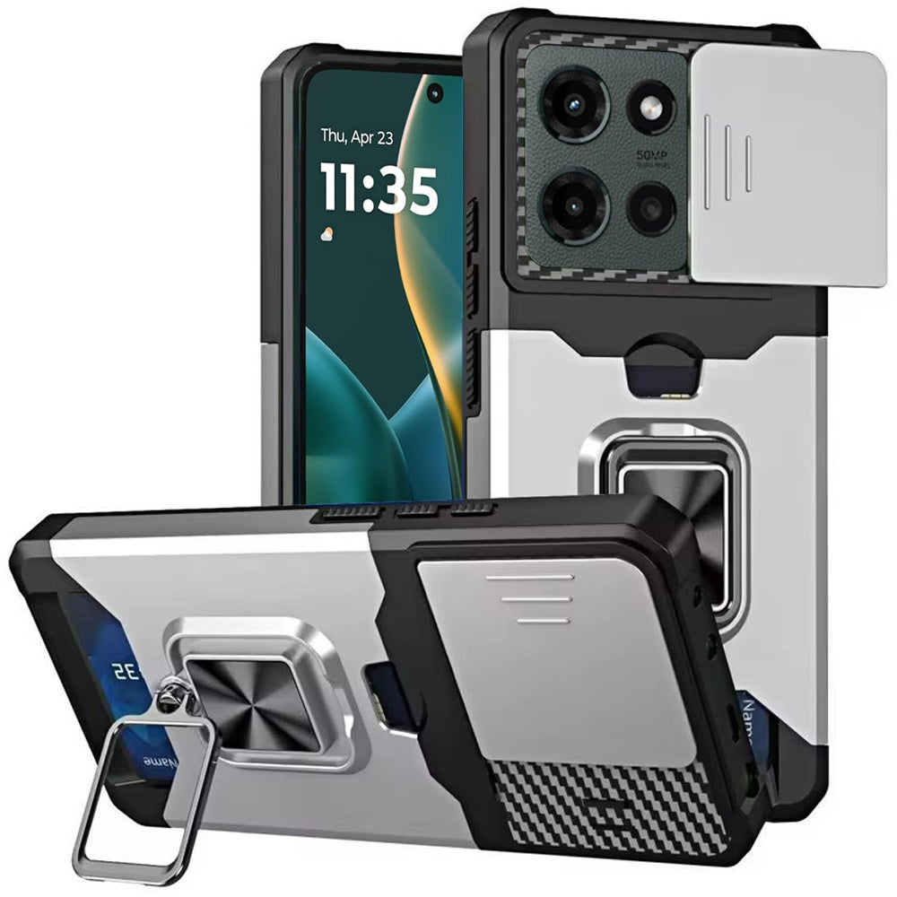 For Motorola Moto G Stylus 5G 2025 Wallet Case with Ring Stand & Slide Camera Cover Back Credit Card Slot Holder, Military Grade Case Cover
