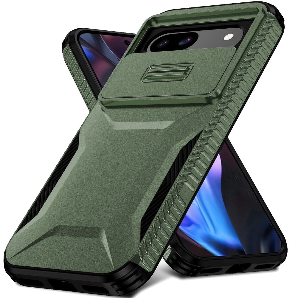 For Google Pixel 9A Slim Fit Shockproof Hybrid with Slide Camera Window Covering, Rugged Tpu Silicone Hard PC Bumper Case Cover