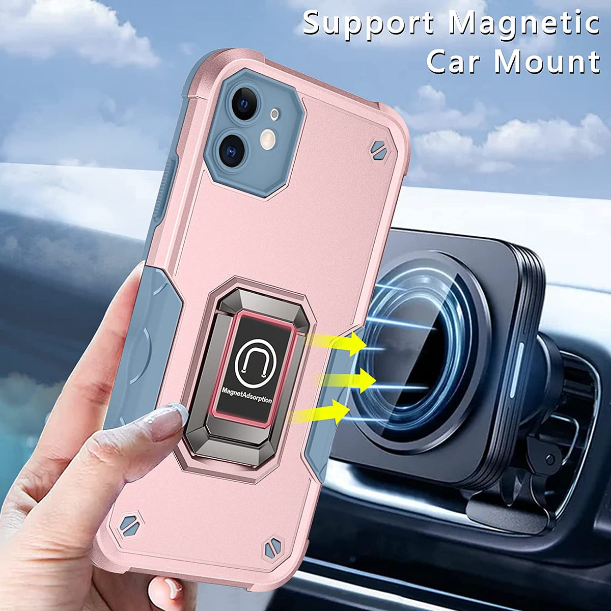 For Gabb Phone 4 Pro Heavy Duty Hybrid 2in1 Hard PC & TPU Rugged Bumper Shockproof with Magnetic Ring Kickstand Case Cover Black