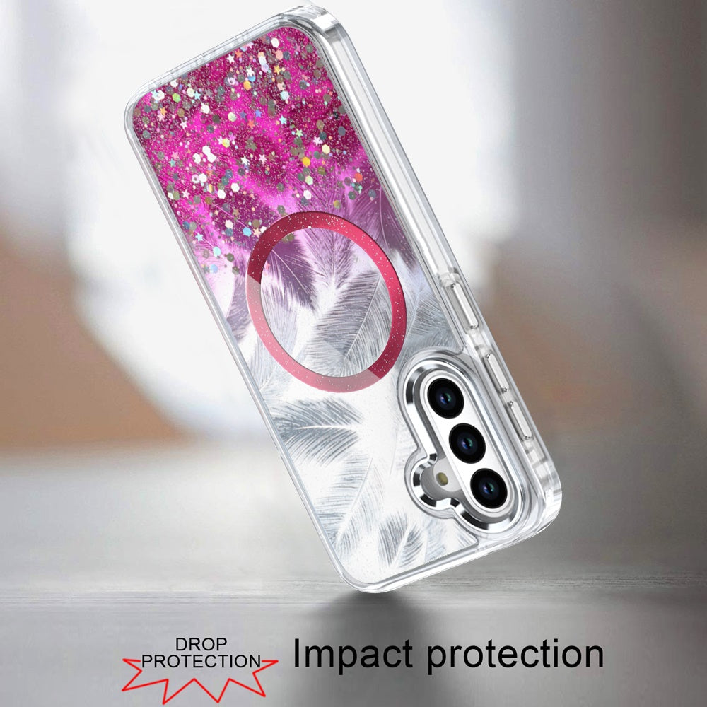 For Apple iPhone 15 Pro Max Epoxy Glitter Shimmer Fashion Case with Magnetic Magsafe Compatible Hybrid Sparkling Slim Protective Case Cover Hot Pink
