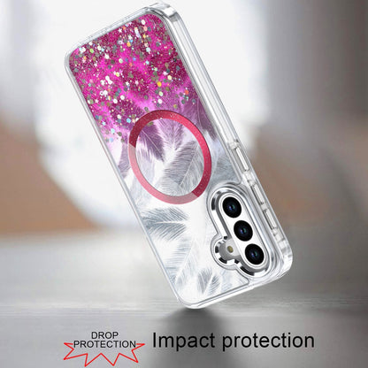 For Apple iPhone 15 Pro Max Epoxy Glitter Shimmer Fashion Case with Magnetic Magsafe Compatible Hybrid Sparkling Slim Protective Case Cover Hot Pink
