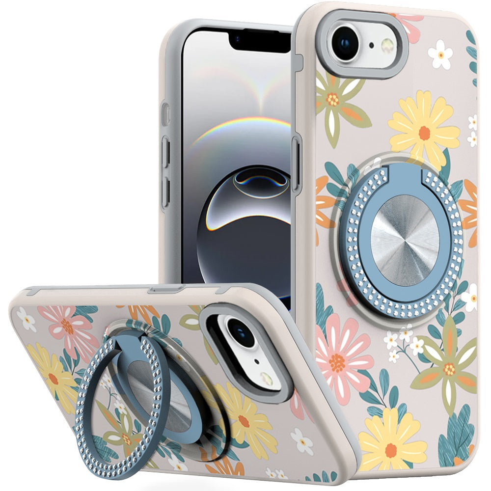 For Samsung Galaxy S23 Ultra Pattern Design Hybrid with Invisible Ring Stand & Magnetic Back, Shockproof Protective Grip Case Cover