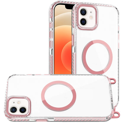 For Apple iPhone 15 Clear Magnetic Frame PC Back Shockproof Protective Case with Detachable Lanyard Strap, Compatible with MagSafe Case Cover