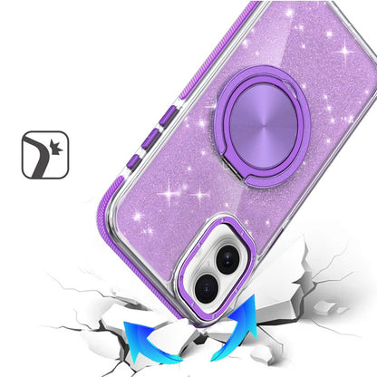 For Samsung Galaxy S25 Fan Edition /Galaxy S25 FE Slim Bling Glitter Sparkly Shimmer Hybrid with Magnetic Ring and 360° Rotational Stand [Compatible with Magsafe] Case Cover Purple