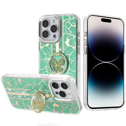 For Motorola Edge 2025 Diamonds 3D Butterfly Floral Design Bling Sparkly Glitter Hybrid Metal Fashion with Ring Stand Case Cover