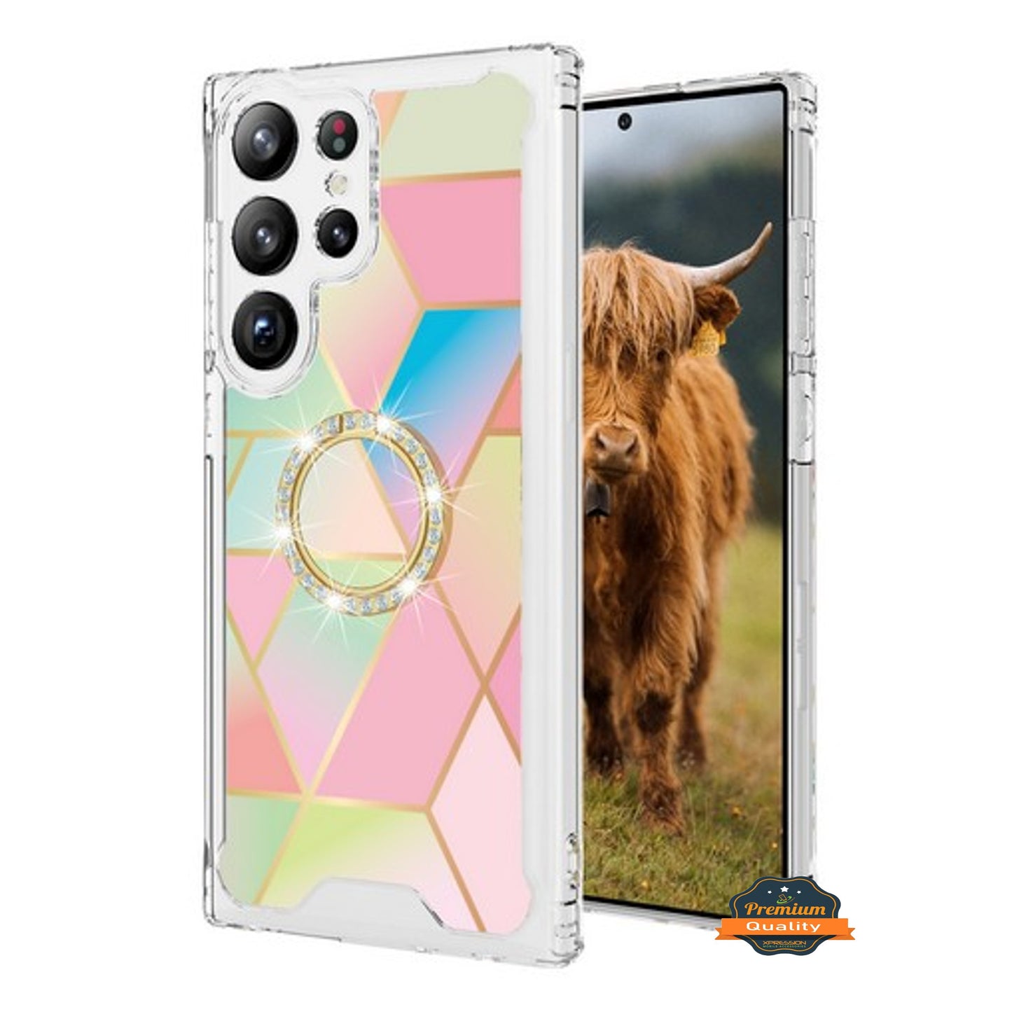 For Samsung Galaxy S25+ S25 Plus /S24+ Fashion Design Bling Diamond Hybrid Protective Case, Ring Kickstand Hard PC + TPU Case Cover
