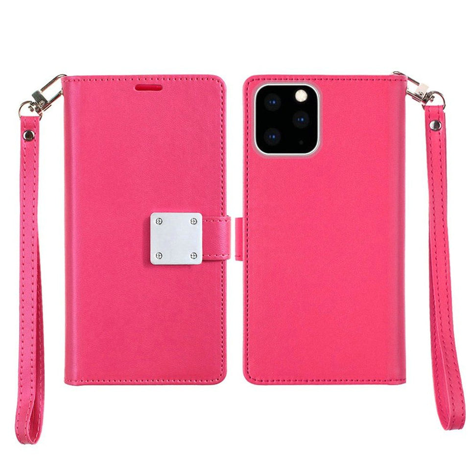 For Apple iPhone SE 4 Wallet Cases PU Leather with Credit Card /ID /Cash Holder Slot Dual Flip Pouch, Stand and Strap Case Cover Hot Pink