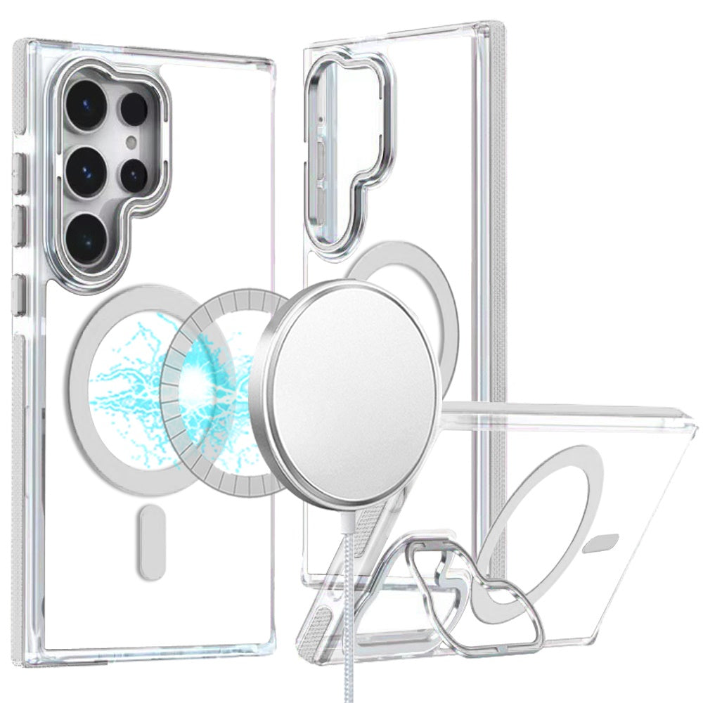 For Samsung Galaxy S25+ /S25 Plus /S24+ Plus Hybrid Clear Back Case with Invisible Camera Bracket Stand, MagSafe Magnetic Circle, Shockproof Color Frame Case Cover