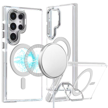 For Samsung Galaxy S25+ /S25 Plus /S24+ Plus Hybrid Clear Back Case with Invisible Camera Bracket Stand, MagSafe Magnetic Circle, Shockproof Color Frame Case Cover