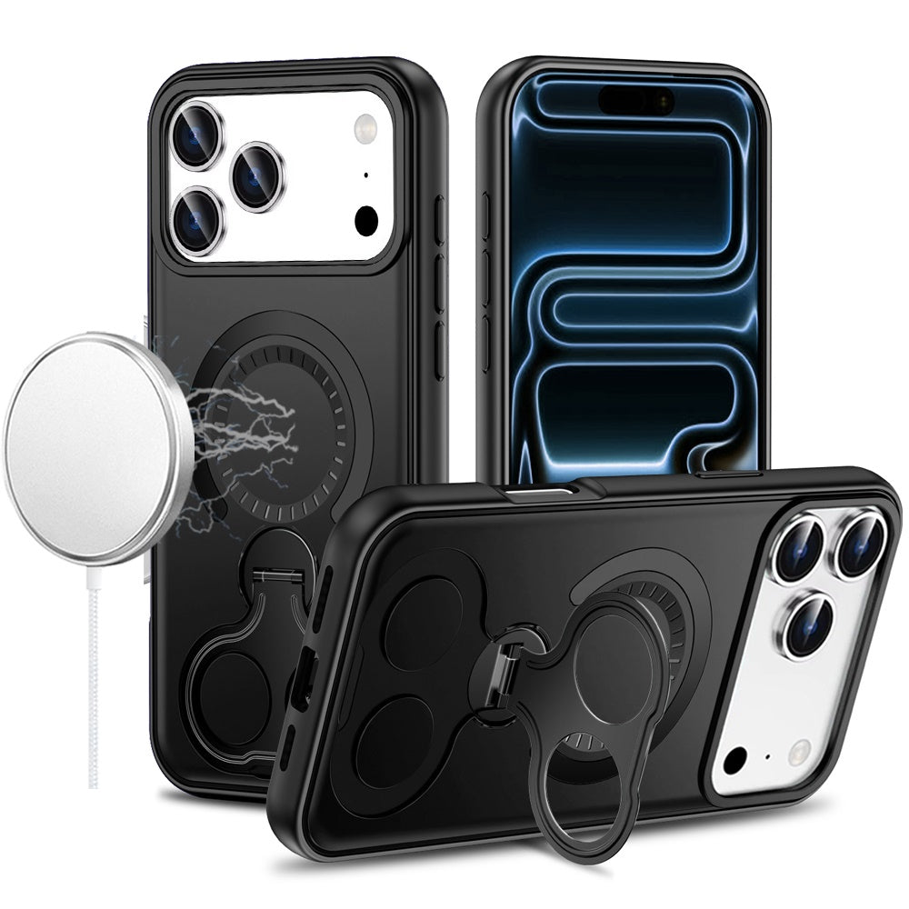 For Samsung Galaxy A17 5G Hybrid with Invisible 2 Hole Ring Stand Magnetic back Car Mount Friendly Protector Case Cover