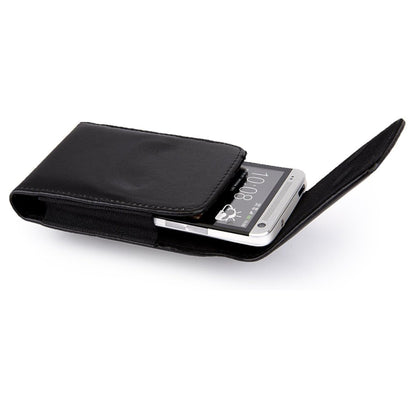 For Apple iPhone 16 (6.1") Universal PU Leather Vertical Phone Pouch Holder Carrying Case [Magnetic Closure] With Fixed Belt Clip Holster Hybrid [Black]