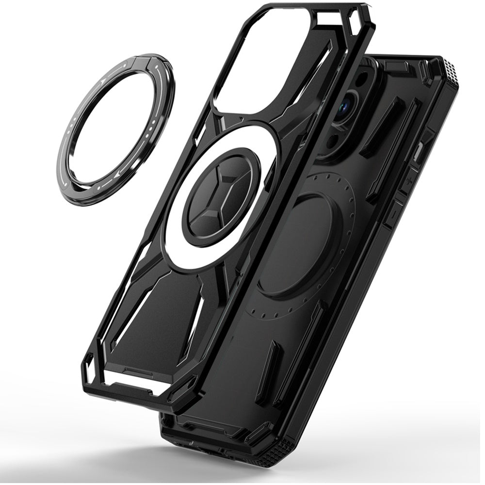 For T-Mobile Revvl 7 Pro 5G Hybrid Magnetic Ring and 360° Rotational Kickstand with MagSafe Compatible, Military Grade Drop Protection Case Cover Black