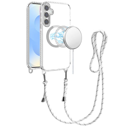 For Samsung Galaxy S25 /S24 Clear Magnetic Frame PC Back Shockproof Protective Case with Detachable Lanyard Strap, Compatible with MagSafe Case Cover