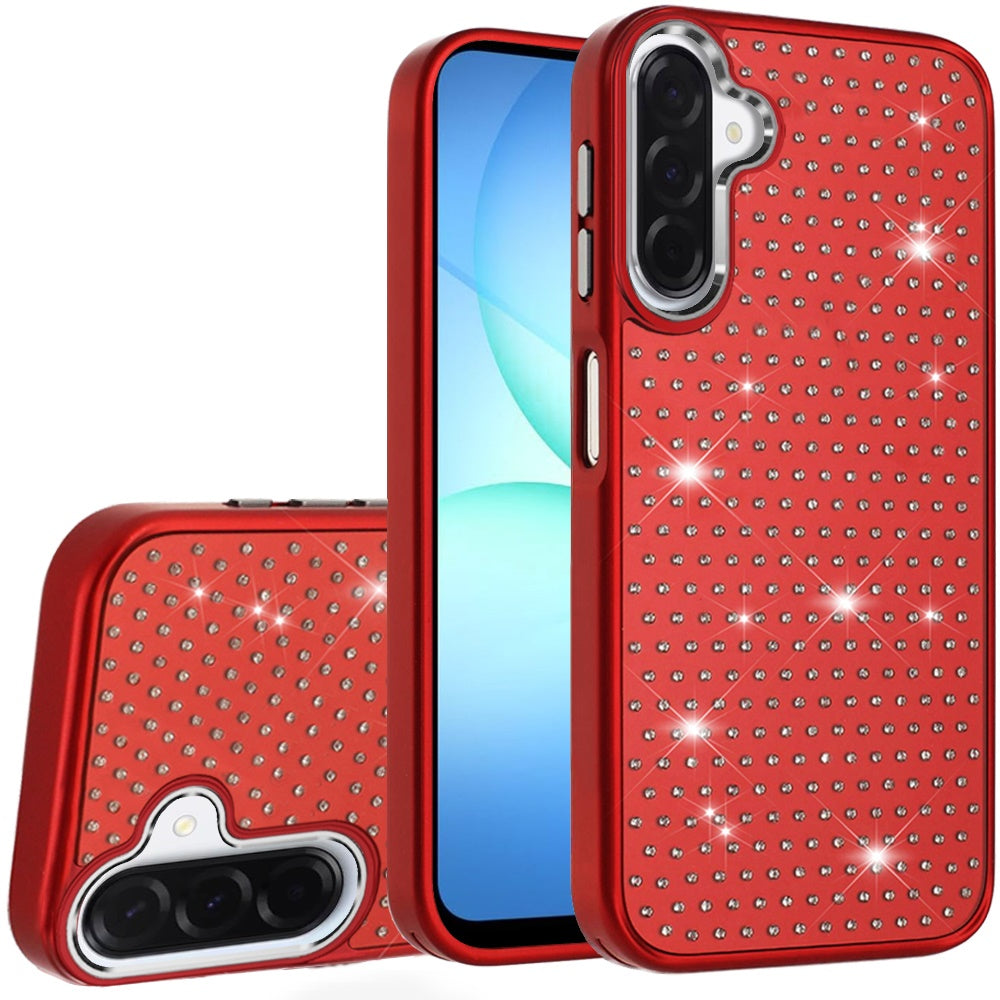 For Samsung Galaxy A17 5G Bling Diamond Metallic, Full Sparkle Chrome Edged Hybrid Protective Shockproof Case Cover