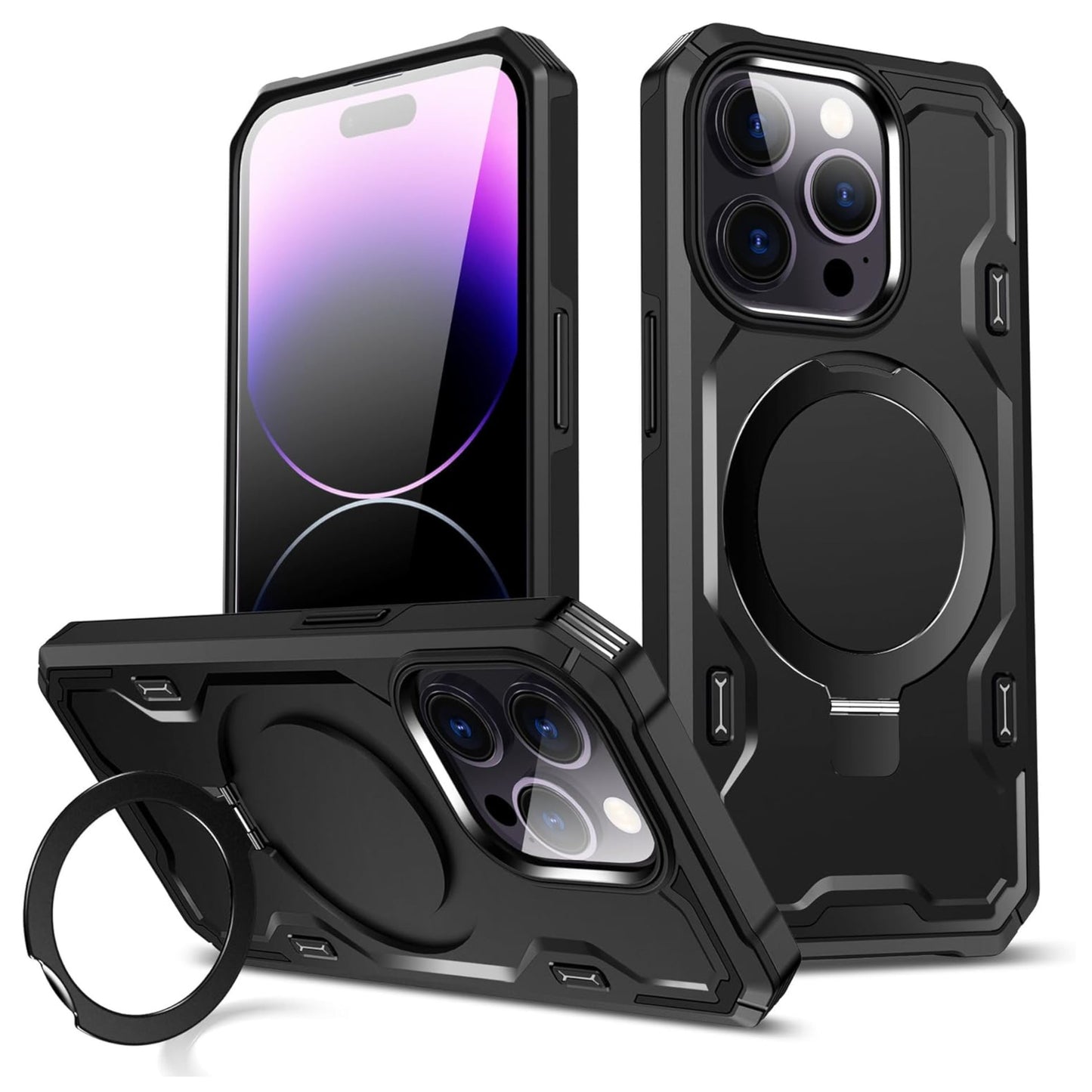 For Apple iPhone 17 AIR Tough Shockproof Hybrid Magnetic Large Rotating Ring Stand Compatible with MagSafe Case Cover