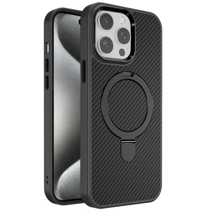 For Apple iPhone 16 Pro (6.3") Hybrid Carbon Fiber Design with MagSafe Compatible [Magnetic Circle], Ring Stand Shockproof Slim TPU Case Cover