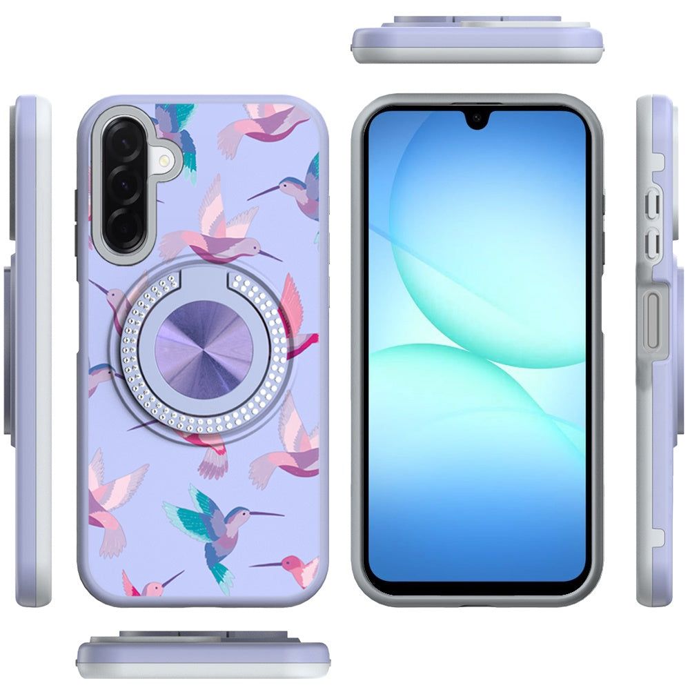 For Samsung Galaxy A17 5G Pattern Design Hybrid with Invisible Ring Stand & Magnetic Back, Shockproof Protective Grip Case Cover