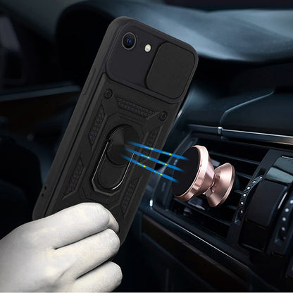 For Samsung Galaxy Z Flip 7 Hybrid Case with Slide Camera Lens Cover, Ring Kickstand, Heavy-Duty Dual Layer TPU, Fit Magnet Car Mount Case Cover