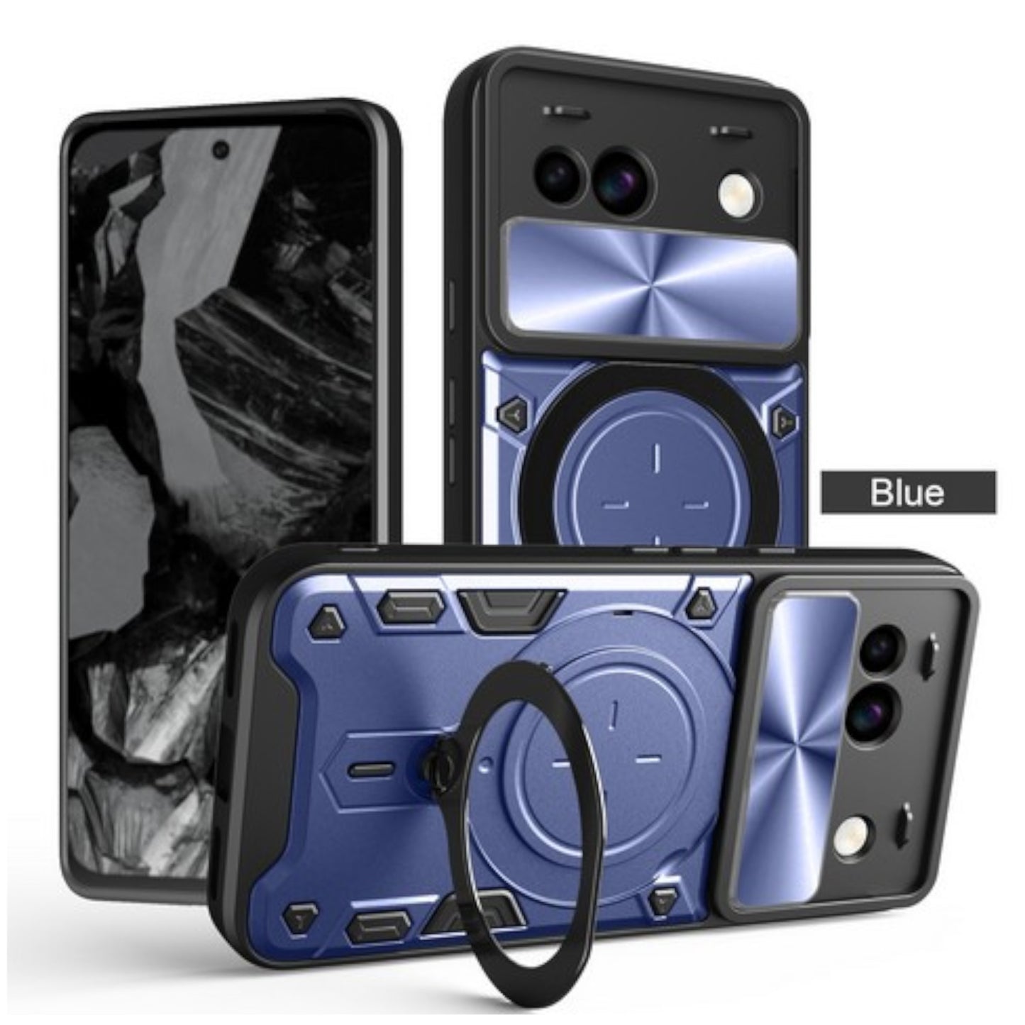 For Google Pixel 9A Hybrid Shockproof with Magnetic Ring Stand, Compatible with Magsafe & Sliding Camera Lens Protector Case Cover