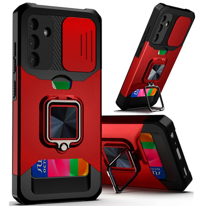 For Samsung Galaxy A36 Wallet Case with Ring Stand & Slide Camera Cover Back Credit Card Slot Holder, Military Grade Case Cover
