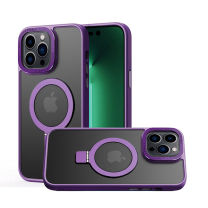 For Apple iPhone 16 Pro (6.3") Magnetic Metal Matte Built-in Compatible with MagSafe Stand Hybrid Shock Armor TPU Case Cover Purple