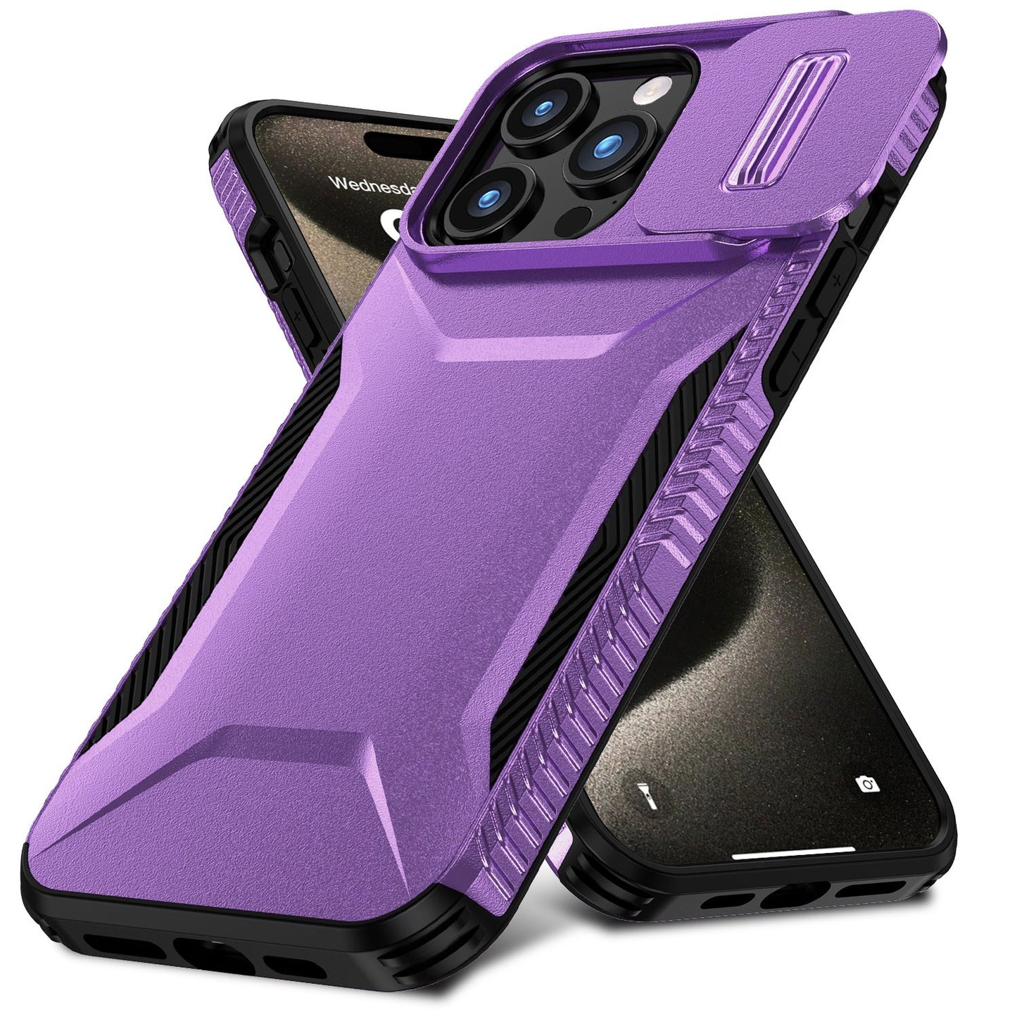 Apple iPhone 16 (6.1") Slim Fit Shockproof Hybrid with Slide Camera Window Covering, Rugged Tpu Silicone Hard PC Bumper