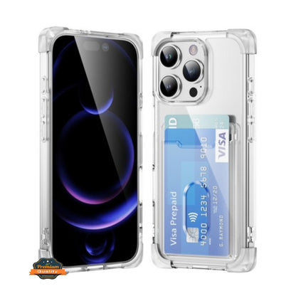 For Apple iPhone 16 Pro Max (6.9") Wallet Clear Case with Credit Card Holder Rubber Silicone TPU Protection Corner Bumper Shockproof Case Cover