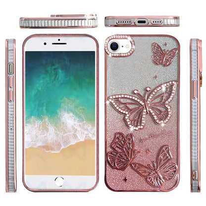 For Apple iPhone 16e Luxury Butterfly Sparkle Glitter Diamond Crystal Rhinestone Shimmer Bling Plating Thick TPU Hard PC Case Cover