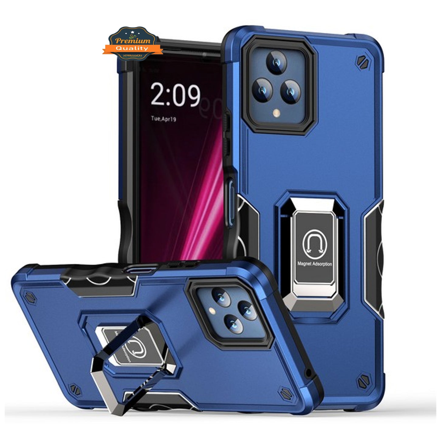 For Gabb Phone 4 Pro Heavy Duty Hybrid 2in1 Hard PC & TPU Rugged Bumper Shockproof with Magnetic Ring Kickstand Case Cover Blue