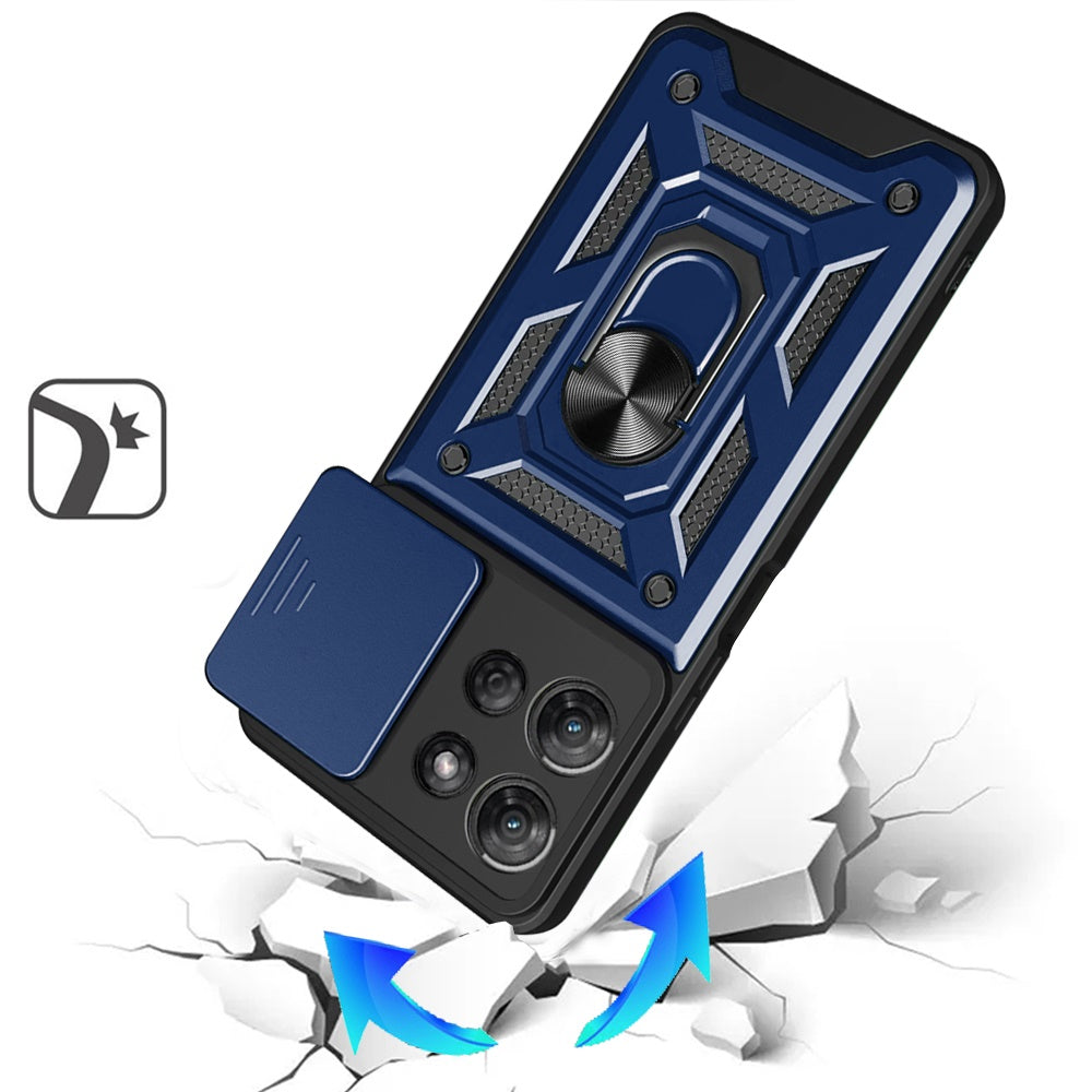 For Motorola Moto G Stylus 5G 2025 Hybrid Case with Slide Camera Lens Cover, Ring Kickstand, Heavy-Duty Dual Layer TPU, Fit Magnet Car Mount Case Cover