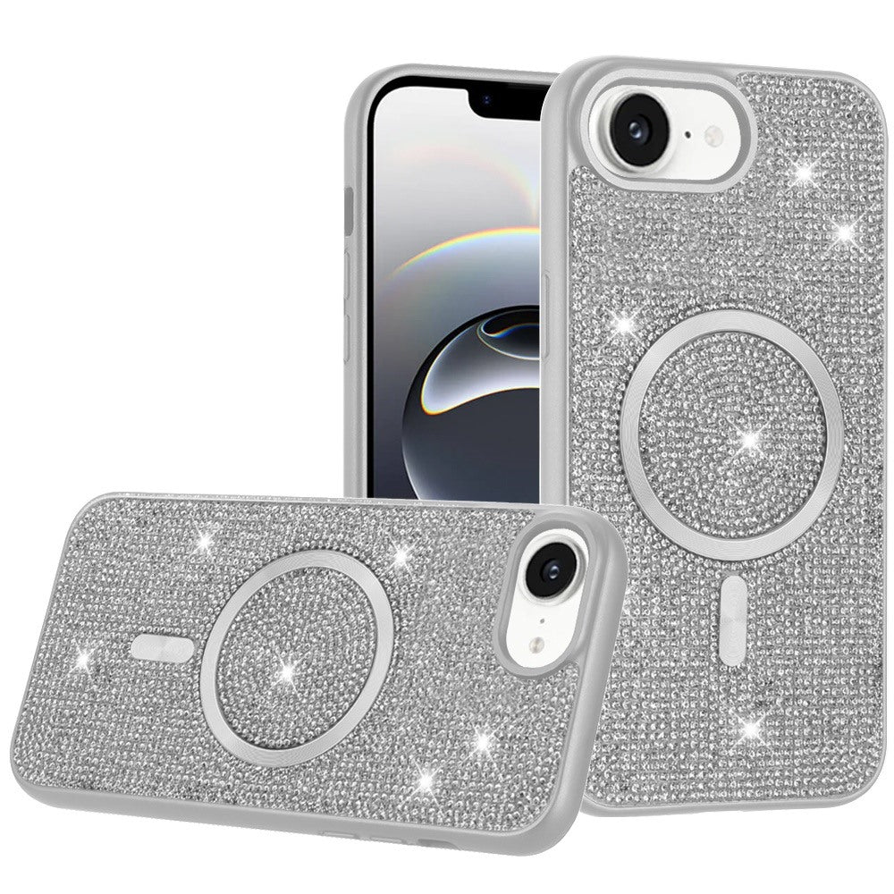 For Apple iPhone 16e Sparkly Diamond Bling Case Rhinestone Skin Hybrid with Magnetic Circle, MagSafe Compatible Case Cover
