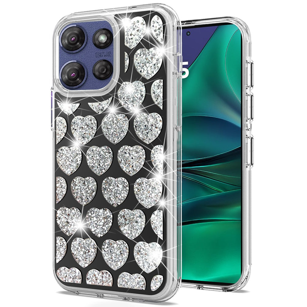 For Motorola Moto G Stylus 5G 2025 Sparkly 3D Design Diamond Shockproof Protective Bling Glitter Rhinestone Hybrid Skin PC & TPU Case Cover