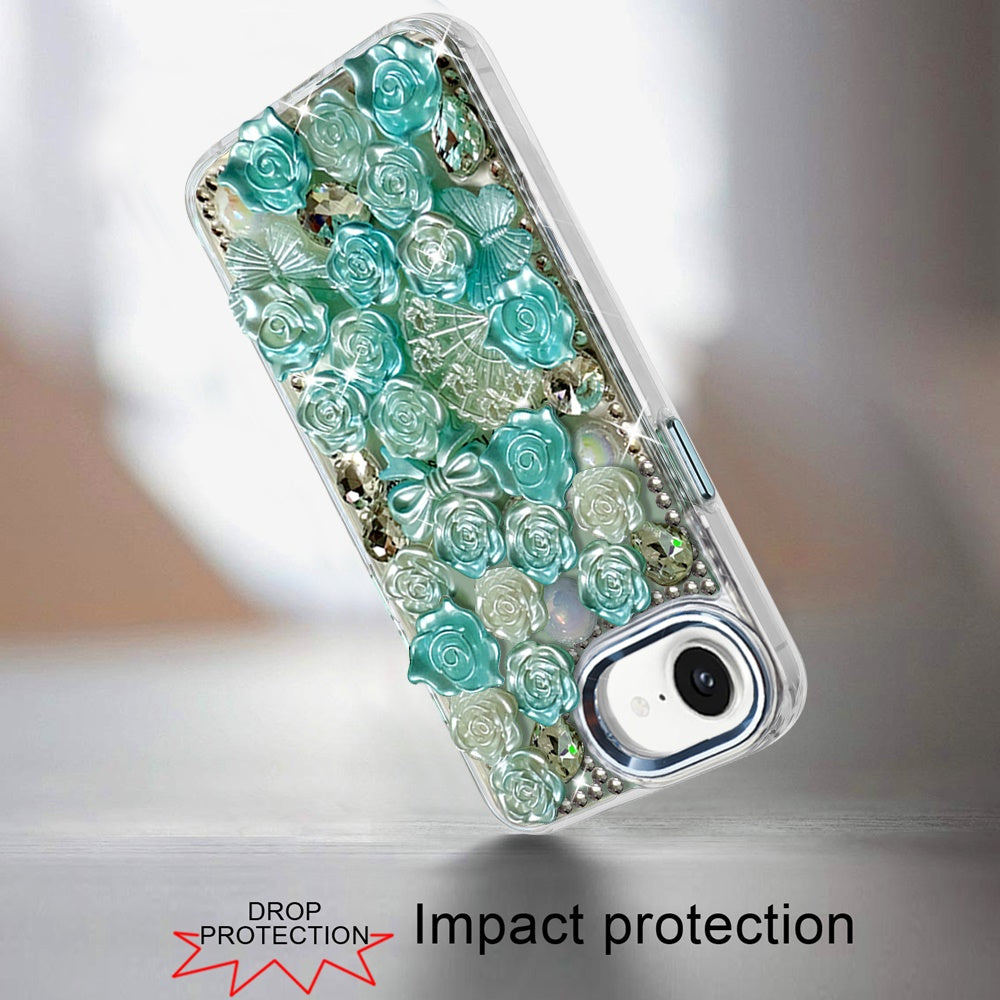 For Samsung Galaxy A17 5G Muti-Color Floral Fashion Bling Crystal 3D Full Diamonds Stones Sparkle Rhinestone Glitter Hybrid Case Cover