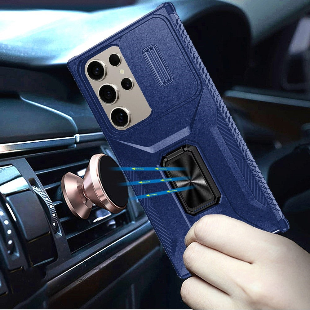 For Apple iPhone 16e Case, Camera Cover with Magnetic Rotation Ring Stand, Military Grade Hybrid Hard TPU Shockproof Case Cover