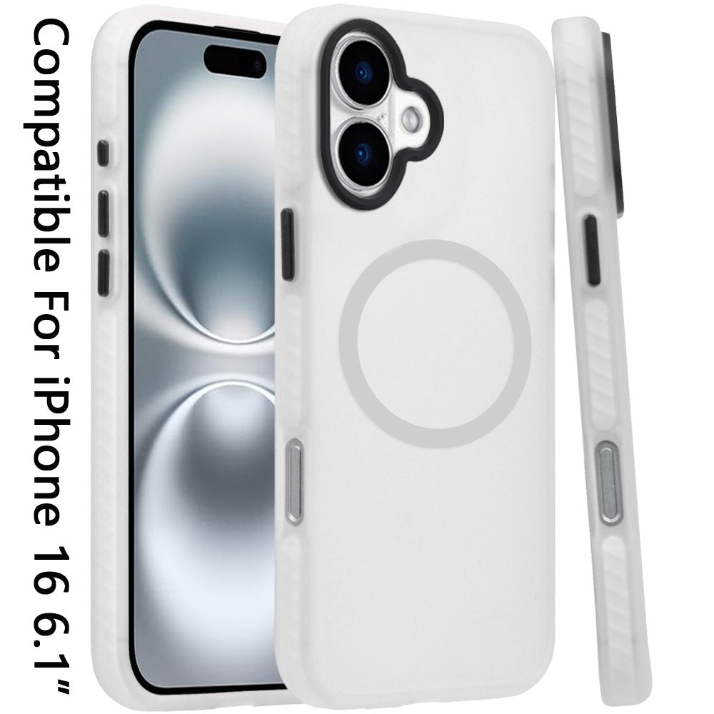 For Apple iPhone 16 (6.1") Matte Skin Hybrid TPU with Magnetic Circle MagSafe Compatible, Military Grade Shockproof Slim Fit Case Cover