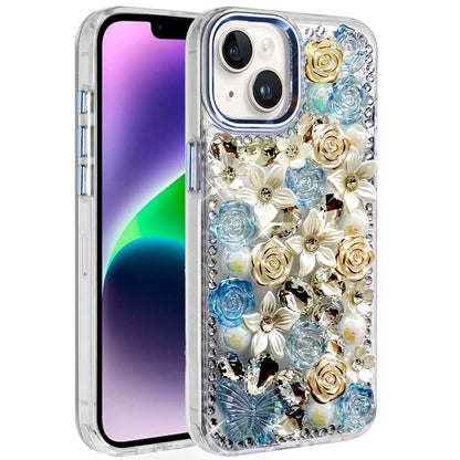For Samsung Galaxy S25 Fan Edition /Galaxy S25 FE 3D Diamond Floral Roses Flower Bling Stone Hybrid, Sparkly Rhinestone Gemstone Back Shockproof Case Cover