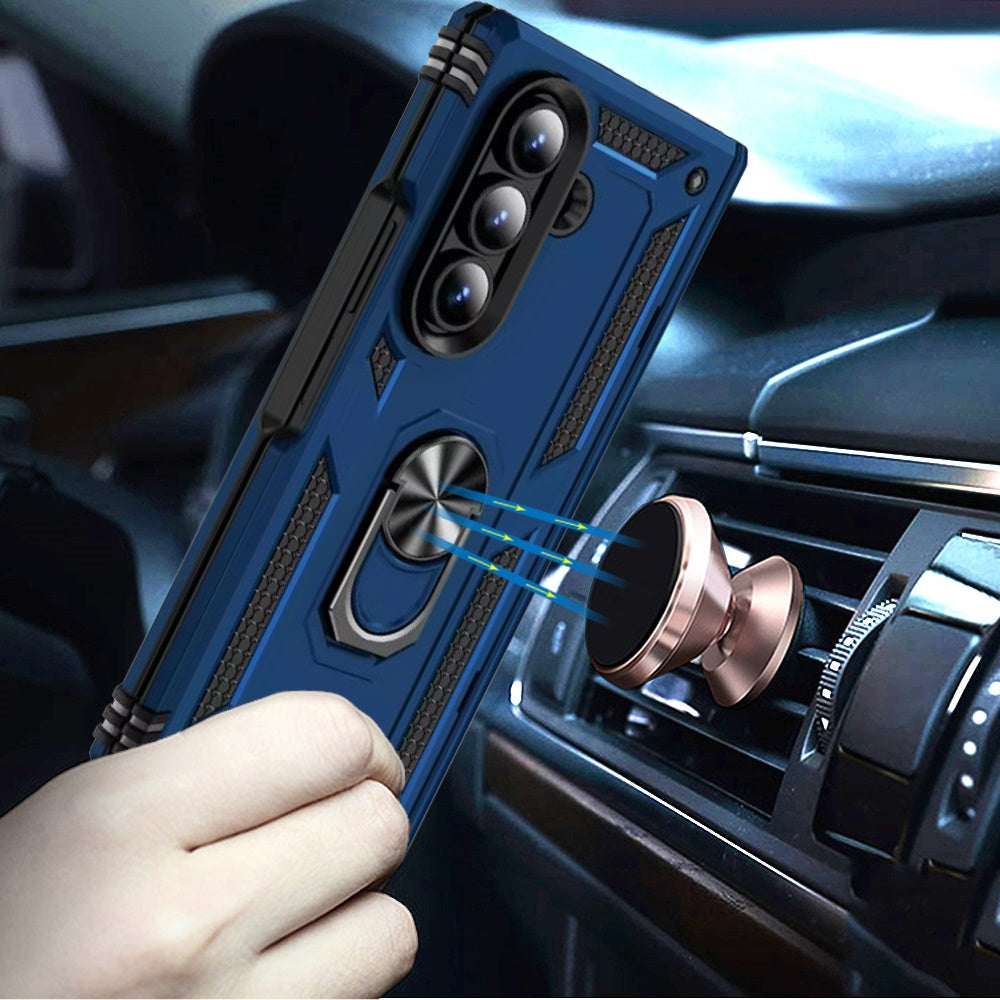 For Samsung Galaxy Z Fold 7 Hybrid Shockproof Protective with Magnetic 360° rotating Ring Kickstand, TPU Rubber PC Case Cover
